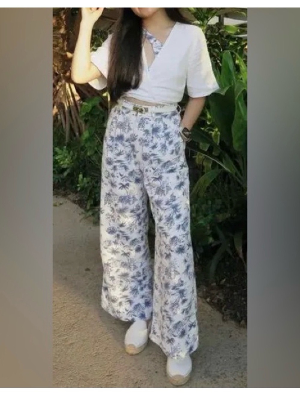 Abercrombie Fitch Linen Tropical Print Wide Leg Pants Lined Vacation Women’s XS